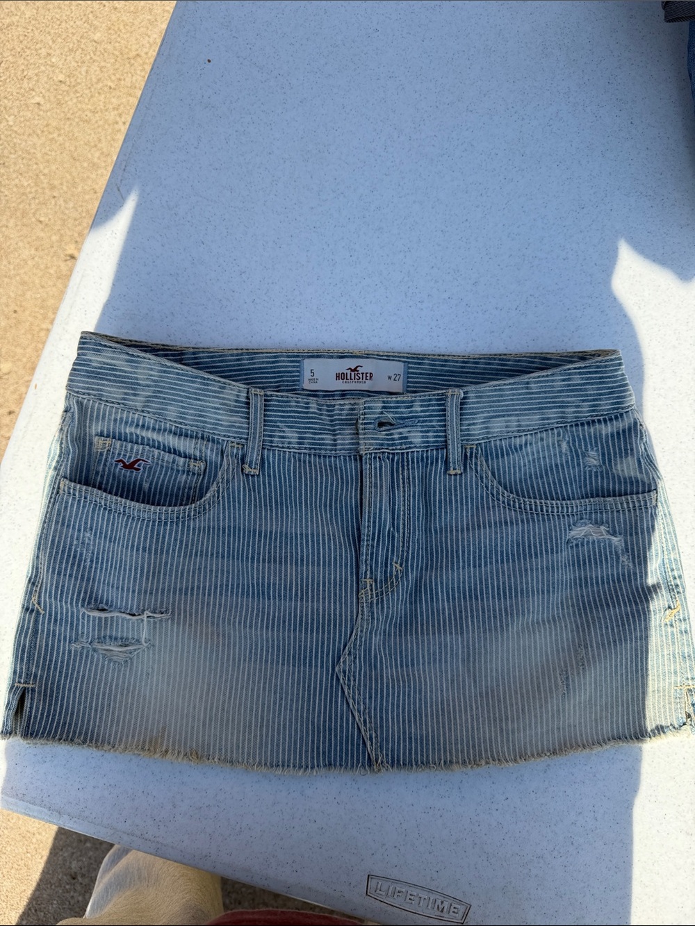 Hollister Blue Striped Distressed Denim Mini Skirt